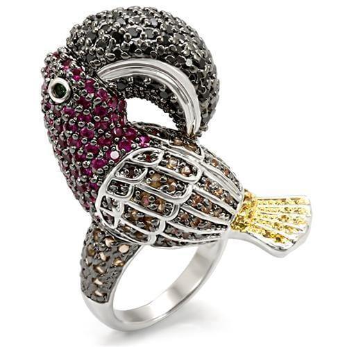 Alamode Rhodium+Gold+ Ruthenium Brass Ring with AAA Grade CZ in Multi Color - Alamode