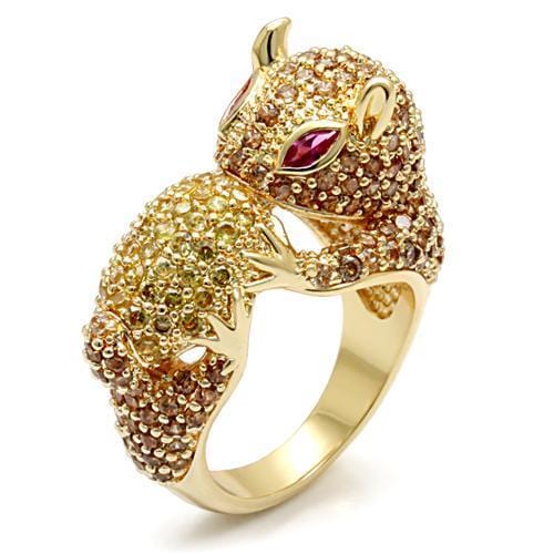 Alamode Imitation Gold Brass Ring with Synthetic Garnet in Ruby - Alamode