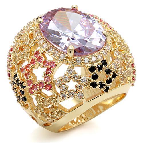 Alamode Imitation Gold Brass Ring with AAA Grade CZ in Light Amethyst