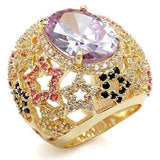 Alamode Imitation Gold Brass Ring with AAA Grade CZ in Light Amethyst - Alamode