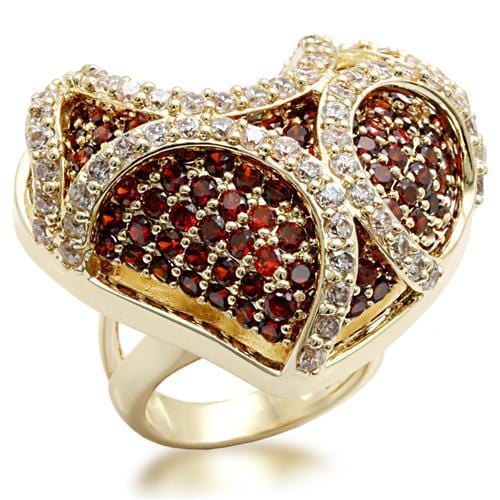 Alamode Imitation Gold Brass Ring with AAA Grade CZ in Garnet - Alamode