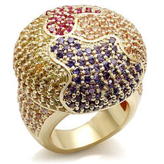 Alamode Imitation Gold Brass Ring with AAA Grade CZ in Multi Color