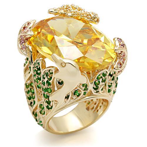 Alamode Imitation Gold Brass Ring with AAA Grade CZ in Topaz