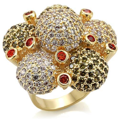 Alamode Imitation Gold Brass Ring with AAA Grade CZ in Garnet - Alamode