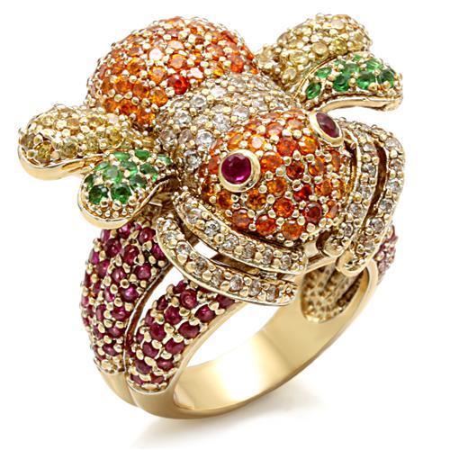 Alamode Imitation Gold Brass Ring with Synthetic Corundum in Ruby