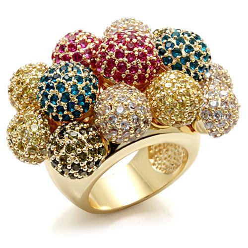 Alamode Imitation Gold Brass Ring with AAA Grade CZ in Multi Color - Alamode