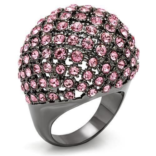 Alamode TIN Cobalt Black Brass Ring with Top Grade Crystal in Light Rose - Alamode