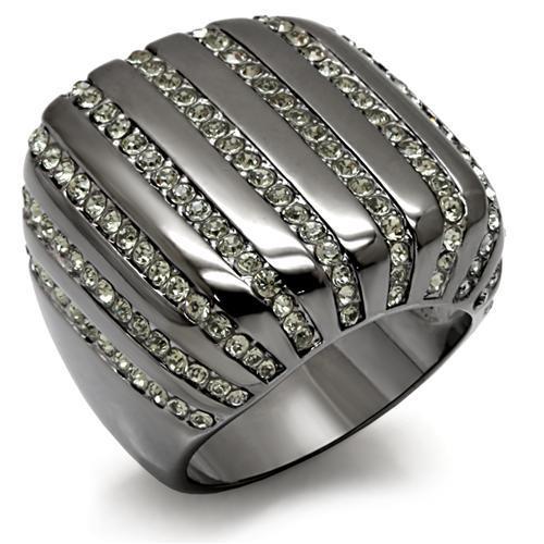 Alamode TIN Cobalt Black Brass Ring with Top Grade Crystal in Black Diamond