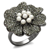 Alamode TIN Cobalt Black Brass Ring with Synthetic Pearl in White - Alamode