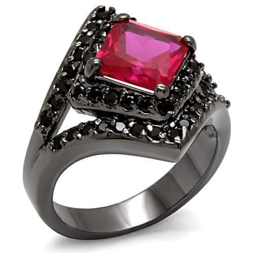 Alamode TIN Cobalt Black Brass Ring with AAA Grade CZ in Ruby - Alamode