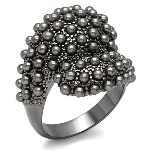 Alamode TIN Cobalt Black Brass Ring with Synthetic Pearl in Jet - Alamode