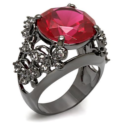 Alamode TIN Cobalt Black Brass Ring with AAA Grade CZ in Ruby