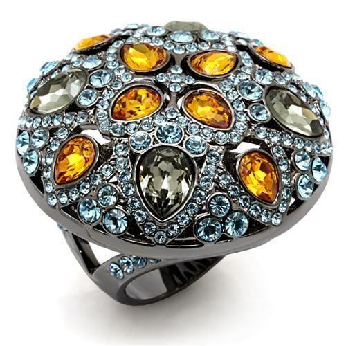 Alamode TIN Cobalt Black Brass Ring with Top Grade Crystal in Multi Color - Alamode