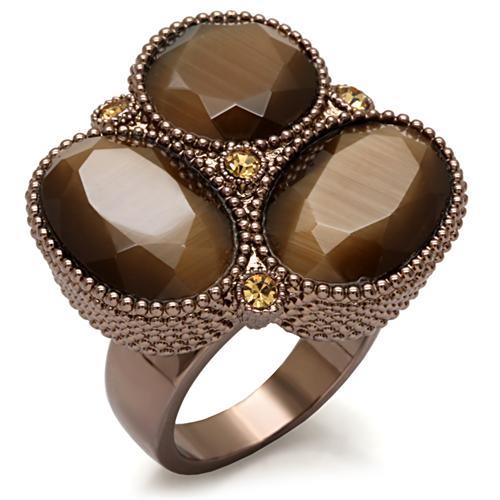 Alamode Chocolate Gold Brass Ring with Top Grade Crystal in Brown