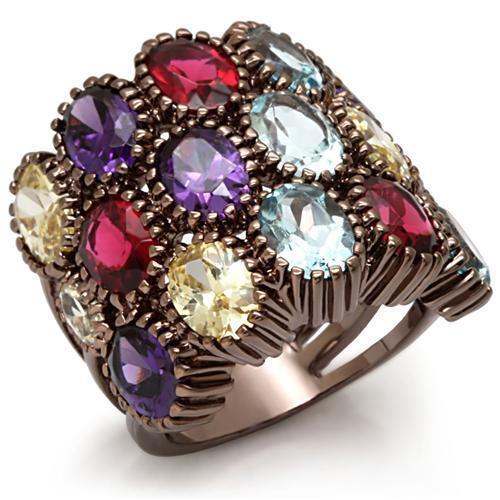 Alamode Chocolate Gold Brass Ring with Synthetic Synthetic Glass in Multi Color