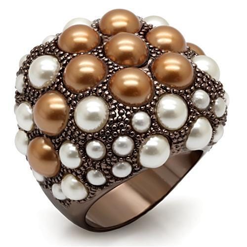 Alamode Chocolate Gold Brass Ring with Synthetic Pearl in Multi Color - Alamode