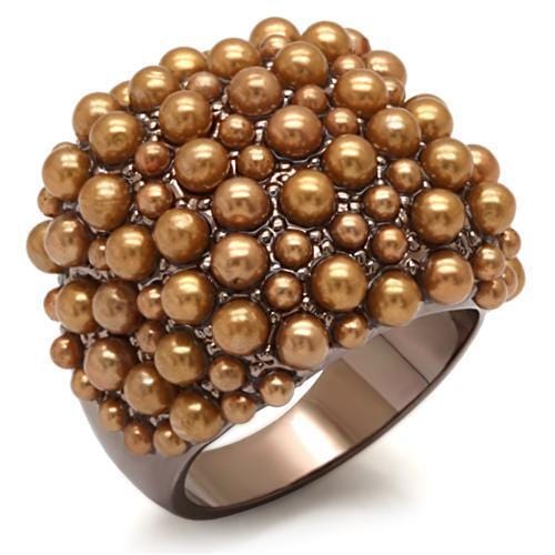 Alamode Chocolate Gold Brass Ring with Synthetic Pearl in Brown - Alamode