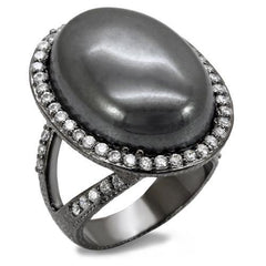 Alamode TIN Cobalt Black Brass Ring with Semi-Precious Hematite in Jet - Alamode