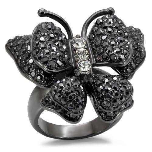 Alamode TIN Cobalt Black Brass Ring with Top Grade Crystal in Jet - Alamode