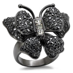 Alamode TIN Cobalt Black Brass Ring with Top Grade Crystal in Jet