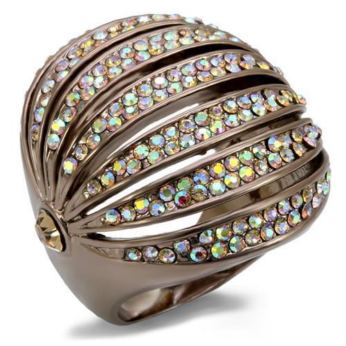 Alamode Chocolate Gold Brass Ring with Top Grade Crystal in Multi Color