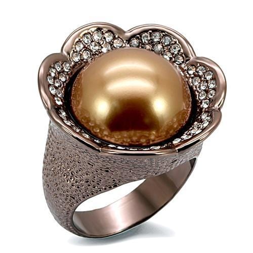 Alamode Chocolate Gold Brass Ring with Synthetic Pearl in Brown - Alamode