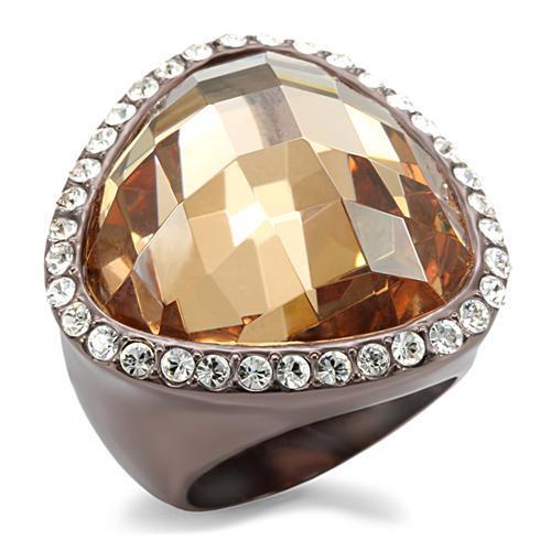 Alamode Chocolate Gold Brass Ring with AAA Grade CZ in Champagne