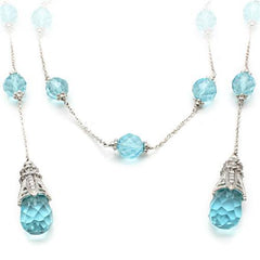 Alamode Rhodium White Metal Necklace with Synthetic Glass Bead in Sea Blue - Alamode