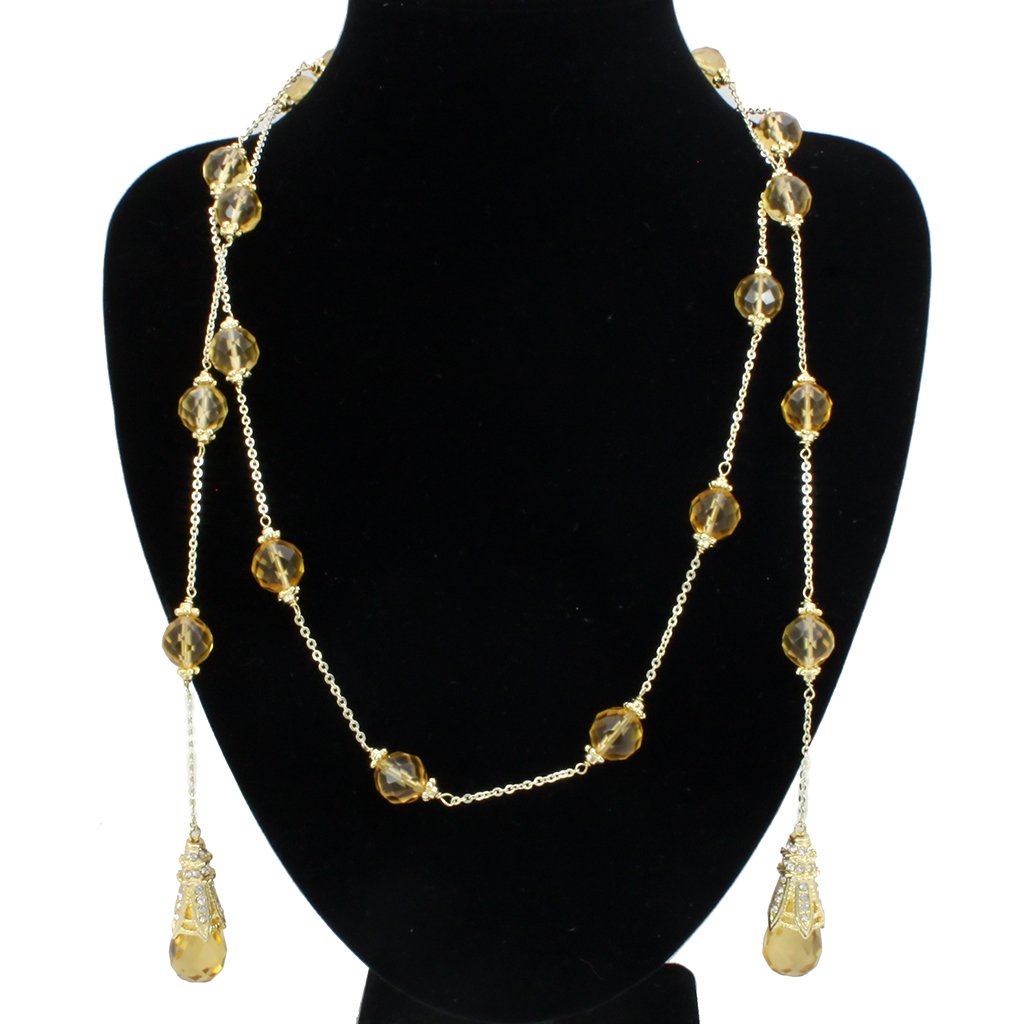 Alamode Gold White Metal Necklace with Synthetic Acrylic in Topaz