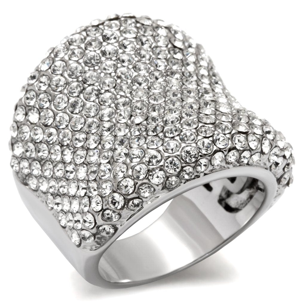 Alamode Rhodium Brass Ring with Top Grade Crystal in Clear - Alamode