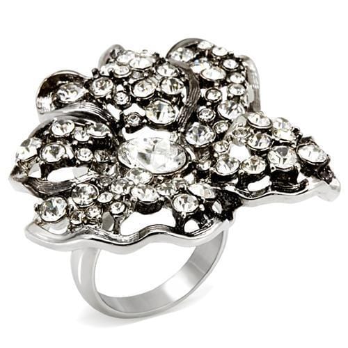 Alamode Imitation Rhodium Brass Ring with Top Grade Crystal in Clear - Alamode