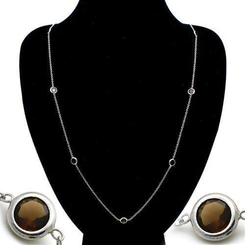 Alamode Imitation Rhodium Brass Necklace with Synthetic Synthetic Glass in Brown - Alamode