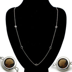 Alamode Imitation Rhodium Brass Necklace with Synthetic Synthetic Glass in Brown