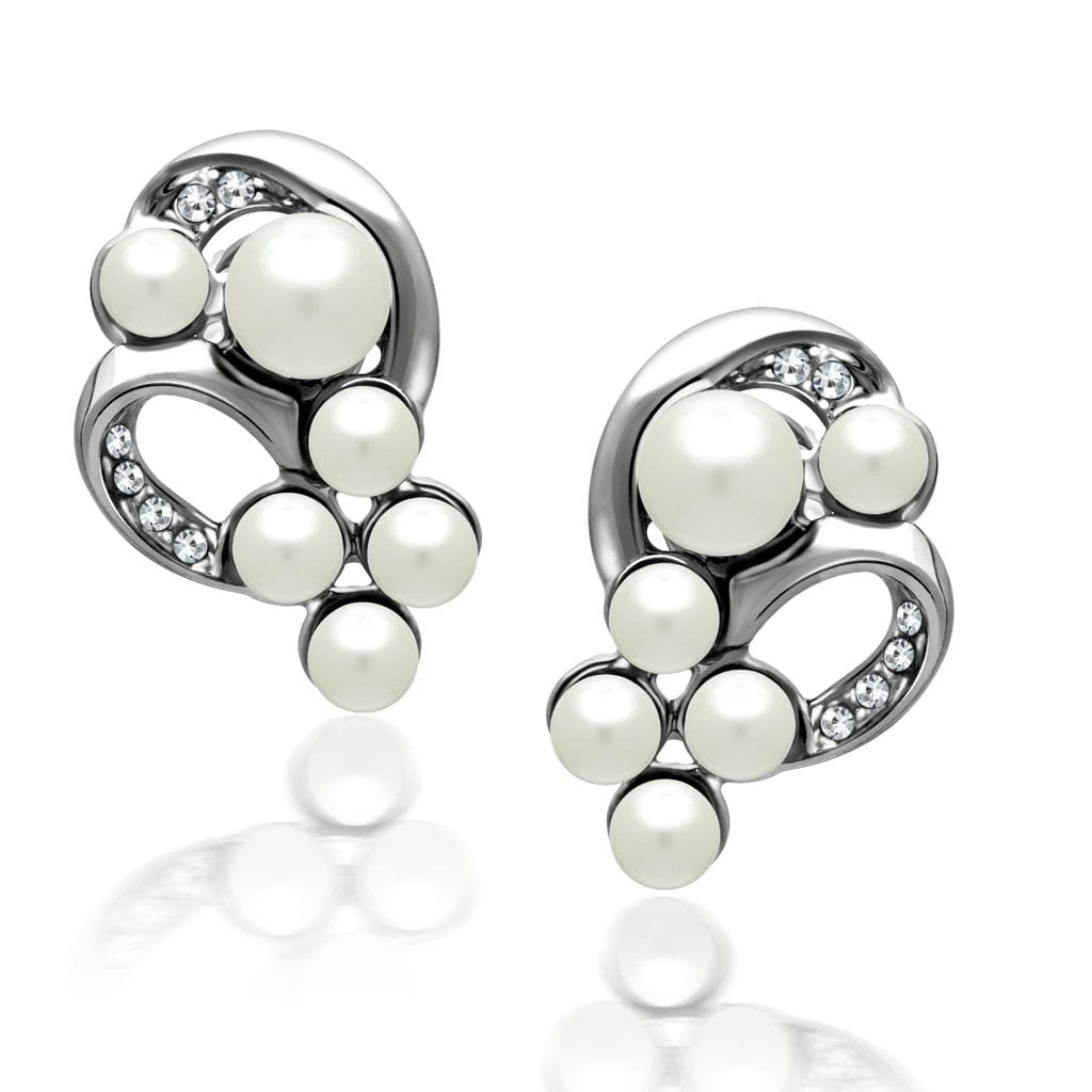 Alamode Rhodium White Metal Earrings with Synthetic Pearl in White - Alamode