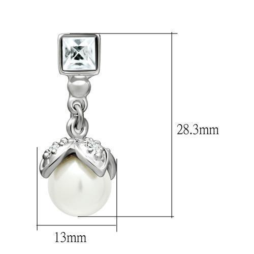 Alamode Rhodium White Metal Earrings with Synthetic Pearl in White - Flyclothing LLC