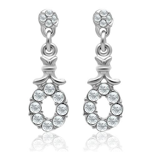 Alamode Rhodium White Metal Earrings with Top Grade Crystal in Clear