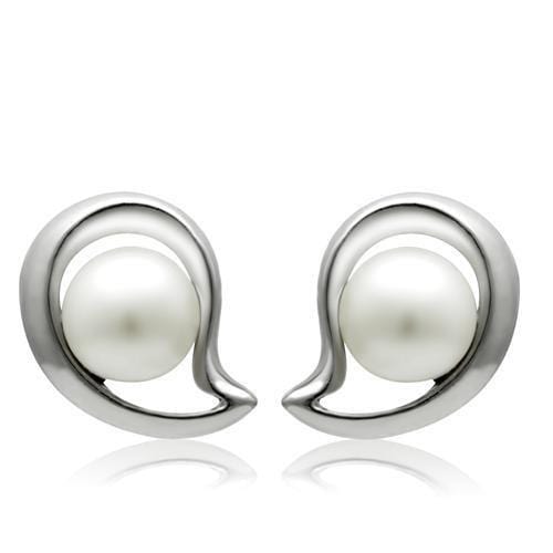 Alamode Rhodium White Metal Earrings with Synthetic Pearl in White - Alamode