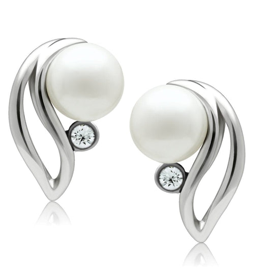 Alamode Rhodium White Metal Earrings with Synthetic Pearl in White - Alamode