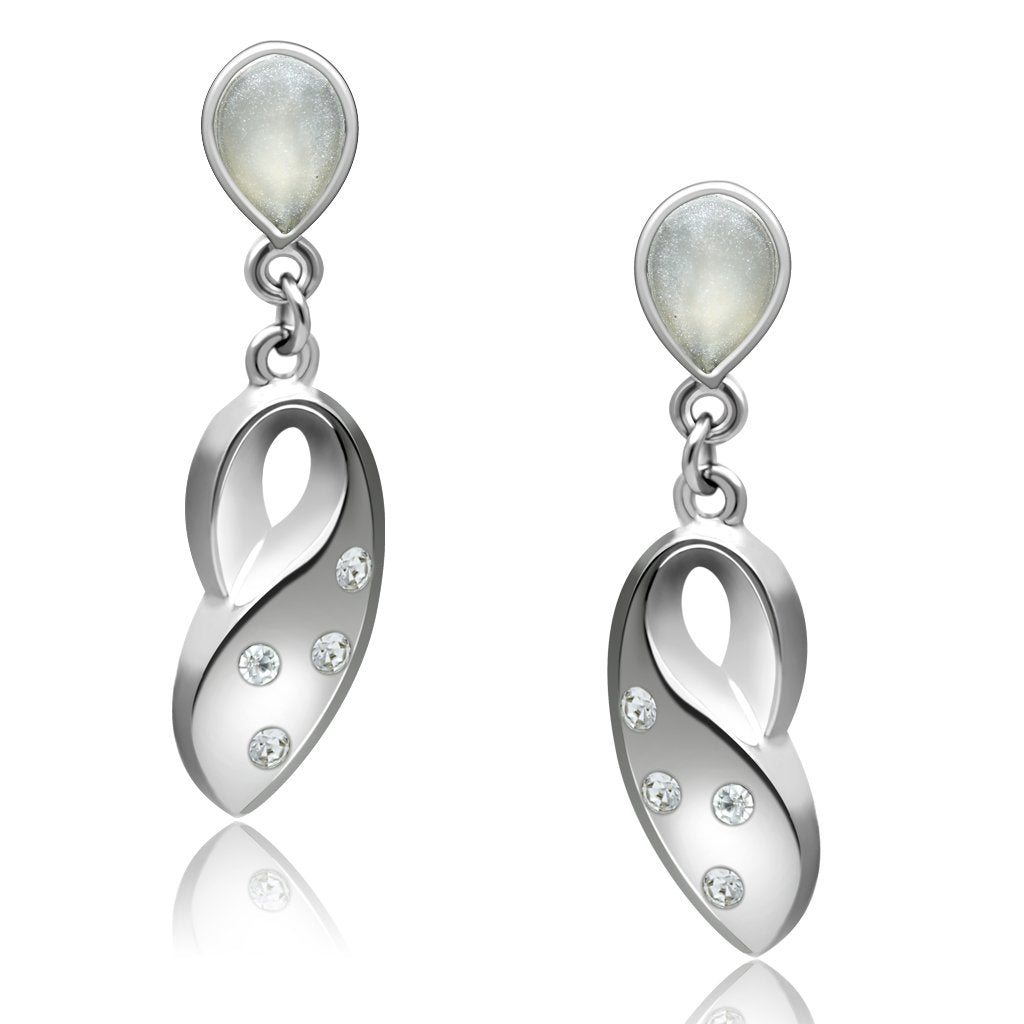 Alamode Rhodium White Metal Earrings with Top Grade Crystal in Clear