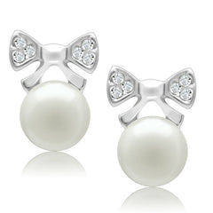 Alamode Rhodium White Metal Earrings with Synthetic Pearl in White - Alamode