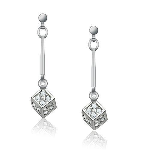 Alamode Rhodium White Metal Earrings with Top Grade Crystal in Clear