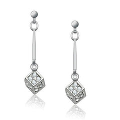 Alamode Rhodium White Metal Earrings with Top Grade Crystal in Clear