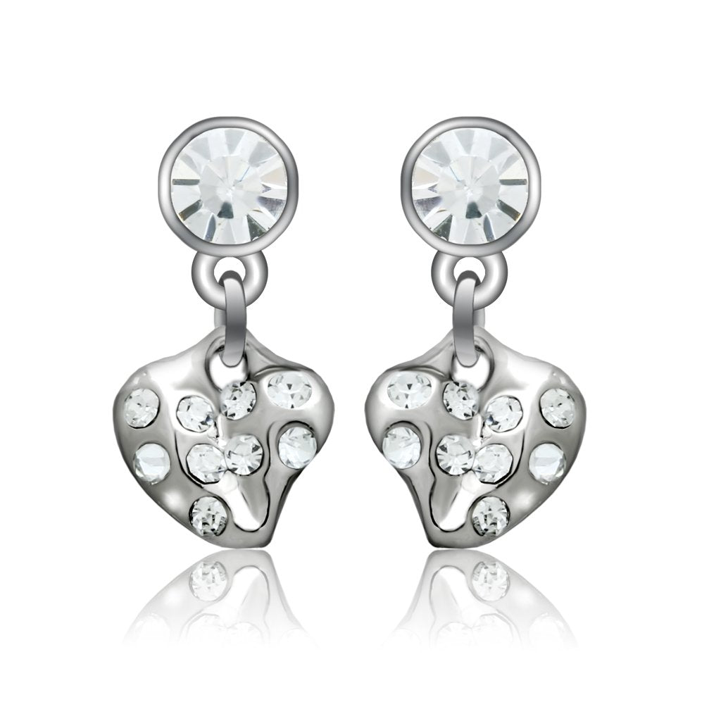 Alamode Rhodium White Metal Earrings with Top Grade Crystal in Clear