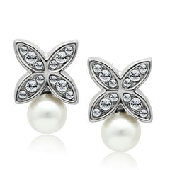 Alamode Rhodium White Metal Earrings with Synthetic Pearl in White