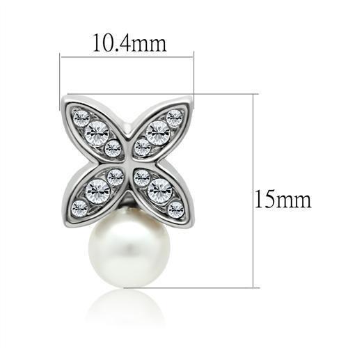 Alamode Rhodium White Metal Earrings with Synthetic Pearl in White - Flyclothing LLC