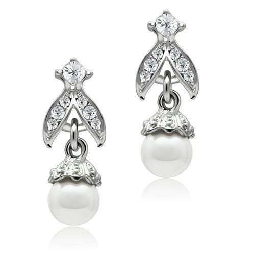 Alamode Rhodium White Metal Earrings with Synthetic Pearl in White - Alamode