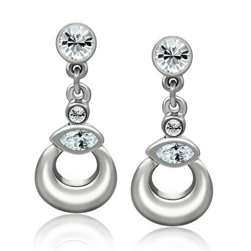 Alamode Rhodium White Metal Earrings with Top Grade Crystal in Clear