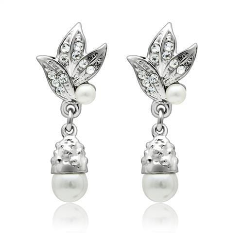 Alamode Rhodium White Metal Earrings with Synthetic Pearl in White - Alamode