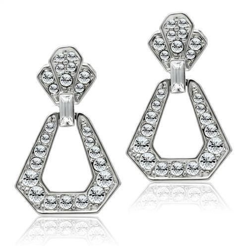 Alamode Rhodium White Metal Earrings with Top Grade Crystal in Clear - Alamode