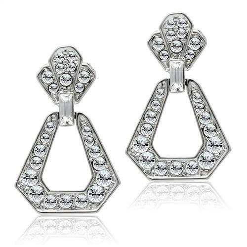 Alamode Rhodium White Metal Earrings with Top Grade Crystal in Clear